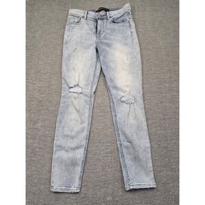 Express Jeans Womens 4 High Rise Cropped Legging Light Wash Distressed Ripped
